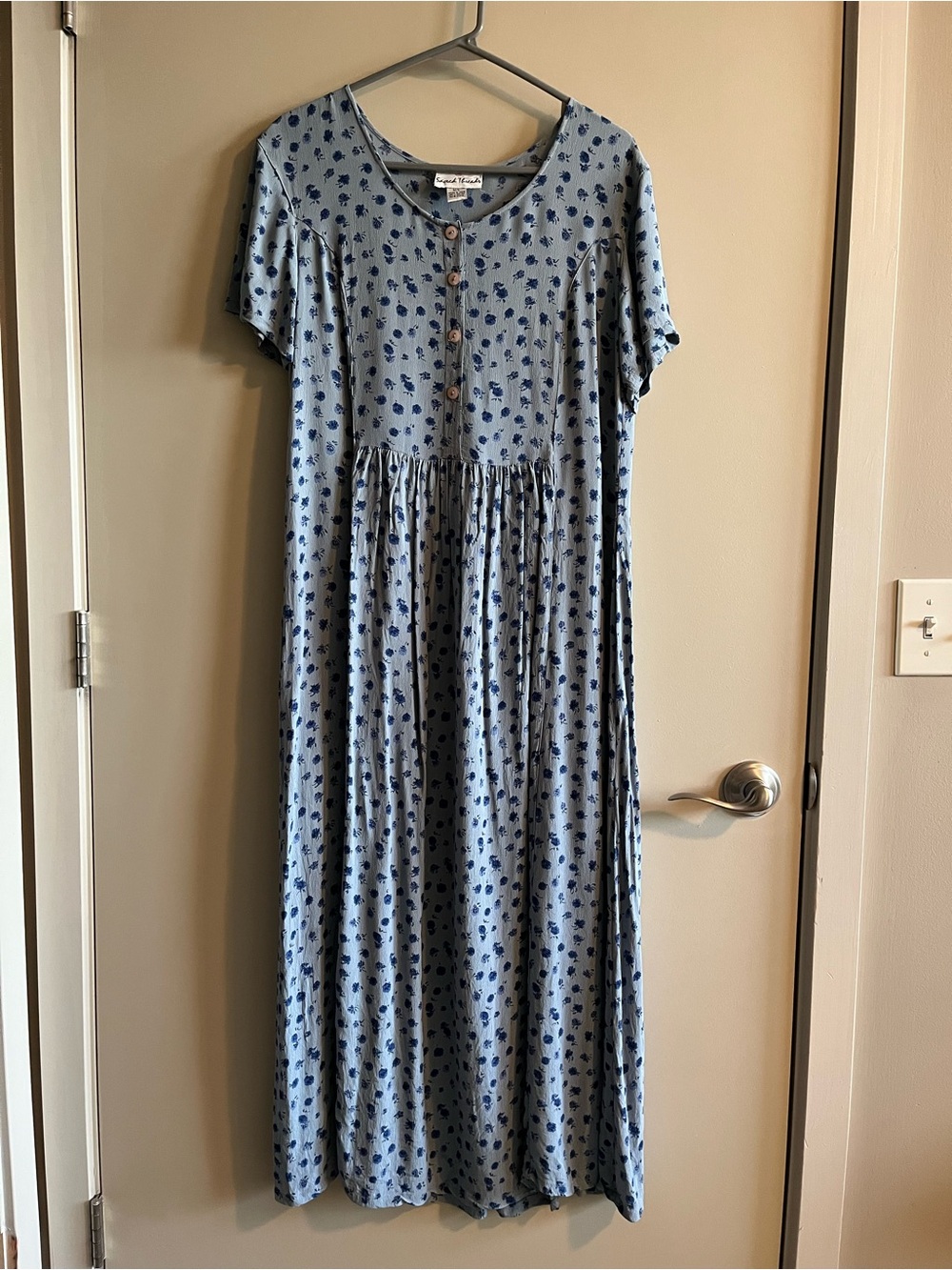 Sacred Threads Vintage Blue Floral Button-Front Midi Dress | Tie Waist